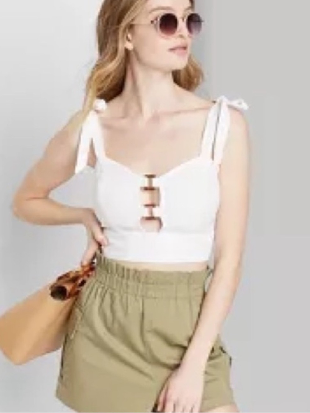 Wild Fable Off White Linen Blend Crop Top
